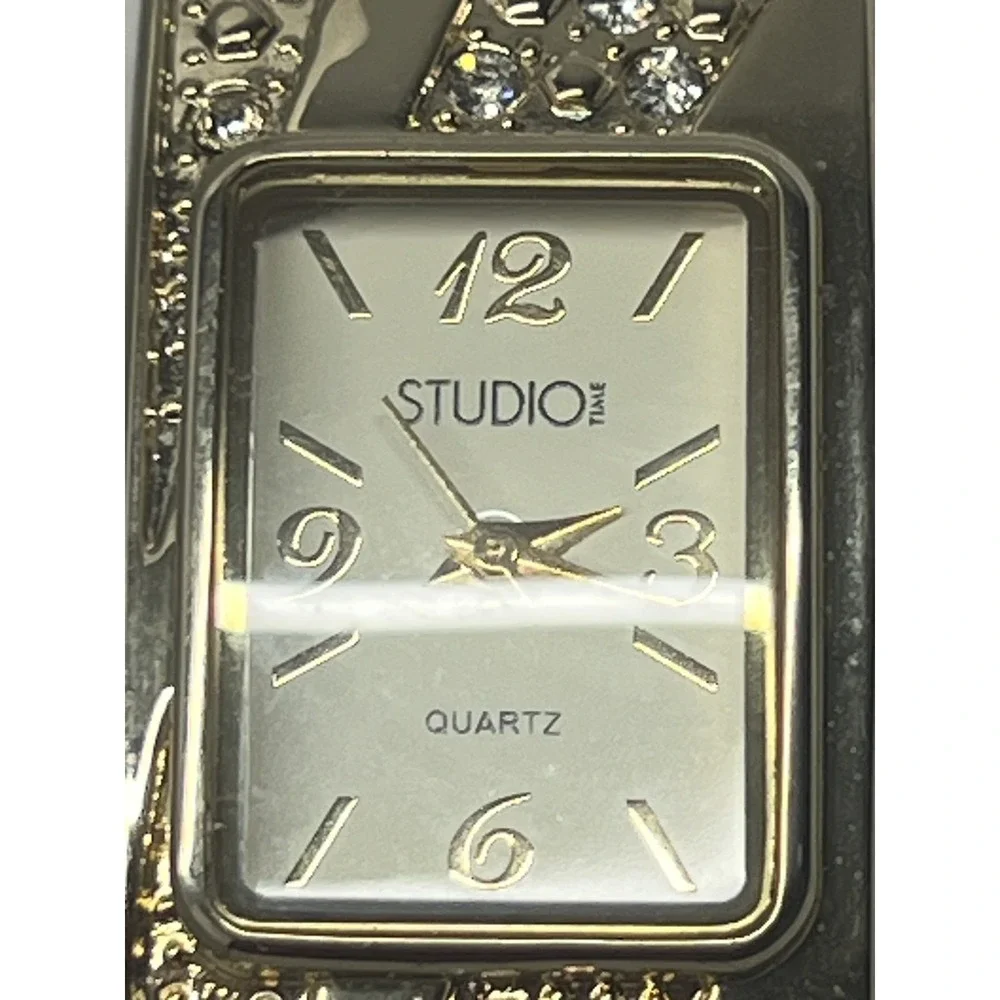 Studio Time Women's Gold Tone Bangle Watch Quartz Rectangle‎ Rhinestone AS IS